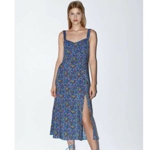ZARA Blue Floral Midi Dress Size Small